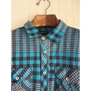 Diamond Stash Shirt Mens Large Blue Black Plaid Long Sleeve Casual Button Up